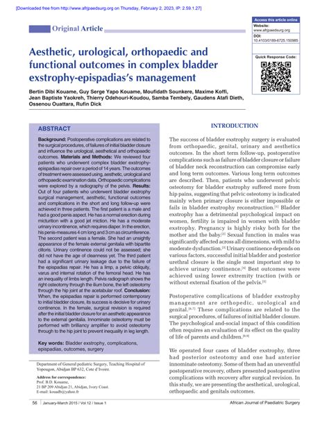 (PDF) Aesthetic, urological, orthopaedic and functional outcomes in complex bladder exstrophy ...