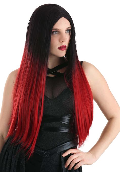 Black and Red Ombre Adult Wig