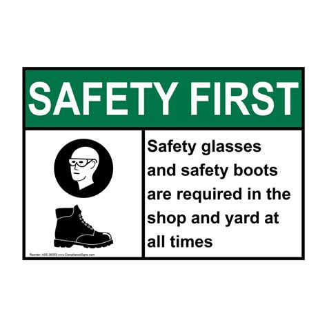 ANSI Safety Glasses And Safety Boots Sign With Symbol ASE-36353