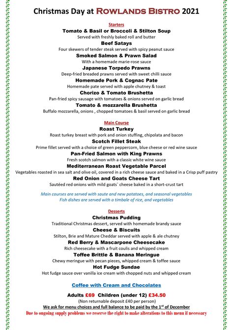 Rowlands Bistro - Our Christmas Day Menu!!!