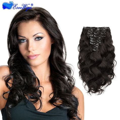 120g 10pcs Clip in Real Hair Extension Body Wave Indian Remy Hair Natural Color -Eseew… | Clip ...