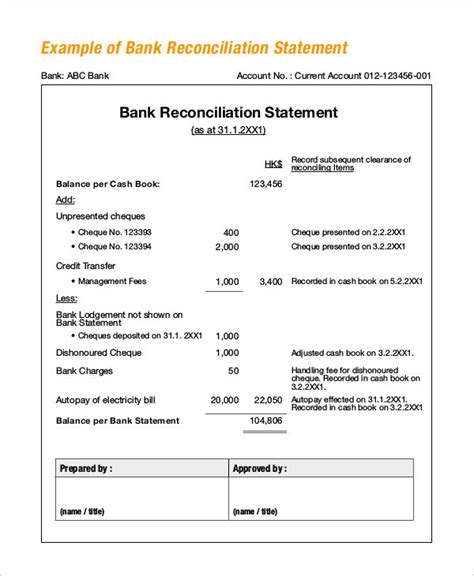 Reconciliation Statement - 5+ Examples, Format, Doc, Pdf