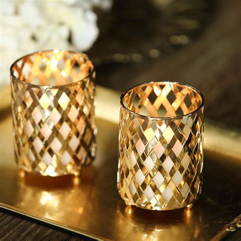 BalsaCircle 2 Gold Metal 4" Crisscross Votive Candle Holders Wedding ...