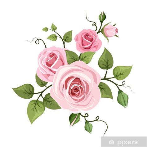 Wall Mural Pink roses. Vector illustration. - PIXERS.US