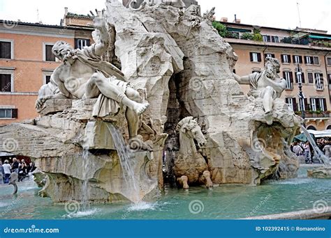 Particular of the Fountain of the Four Rivers in Rome Editorial Image ...