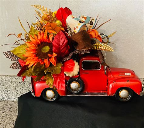 Autumn Fall Red Truck Fall Decor | Etsy