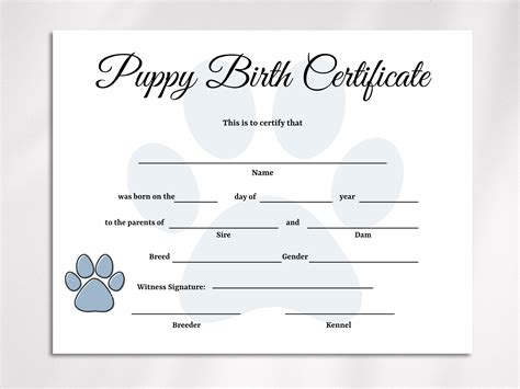 Editable Puppy Birth Certificate Template, Dog Adoption Certificate, Pet Birth Certificate, Dog ...