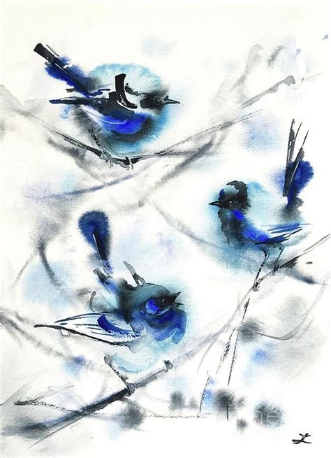 Blue Wrens by Zaira Dzhaubaeva | Watercolor bird, Loose watercolor ...