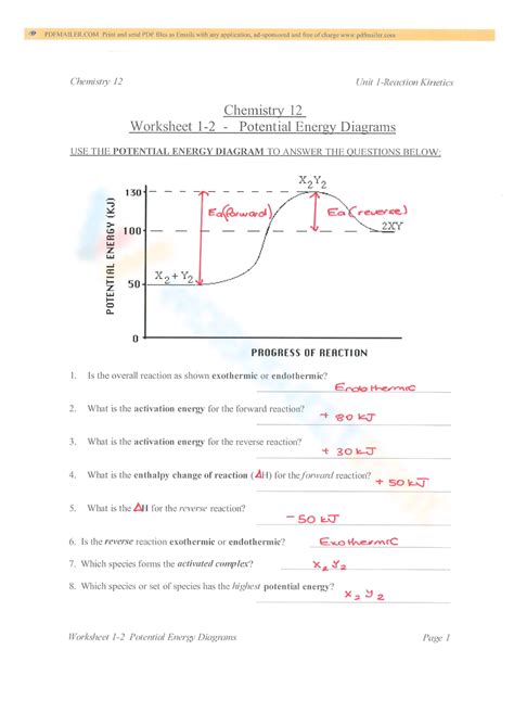 Potential Energy Diagram worksheets