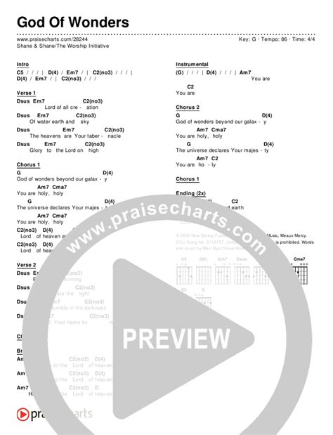 God Of Wonders Chords PDF (Shane & Shane / The Worship Initiative) - PraiseCharts