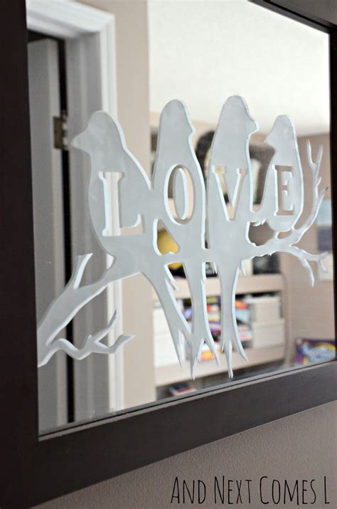 DIY lovebirds etched mirror from And Next Comes L Vinyl Crafts, Vinyl Projects, Diy Projects To ...