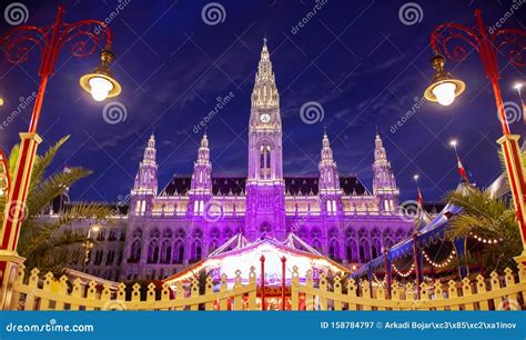 Vienna City Hall at night editorial photography. Image of capital - 158784797