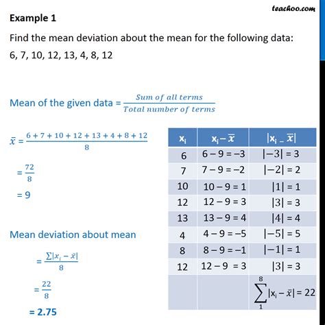 Example 1 - Find mean deviation about mean 6, 7, 10, 12