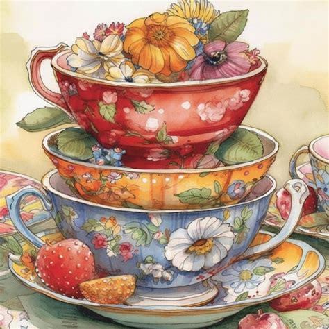 Premium AI Image | A painting of a teacup with flowers on it