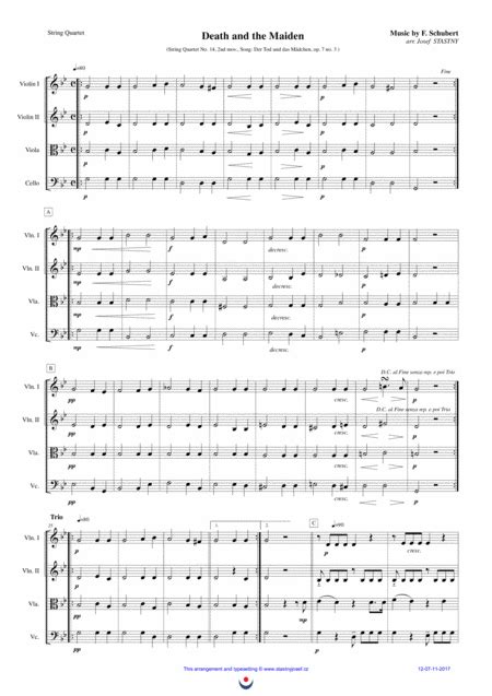 Death and the Maiden (arr. Josef STASTNY) Sheet Music | Franz Schubert ...