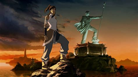 Download The Legend Of Korra With Aang Statue Wallpaper | Wallpapers.com