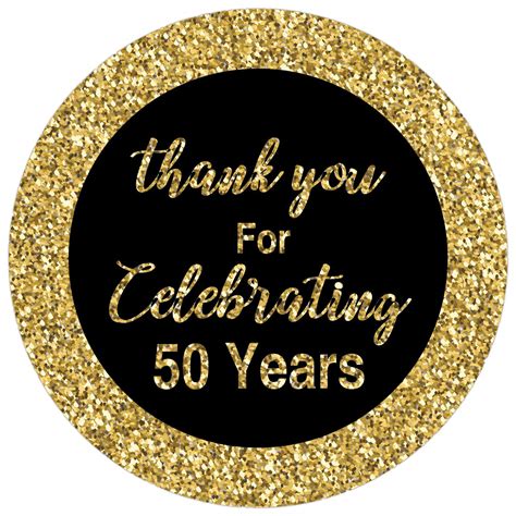 Buy 50th Birthday Thank You Stickers, Black and Gold 50th Birthday ...