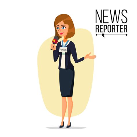 Female Journalist Vector. Microphone. Professional Reporter Isolated ...