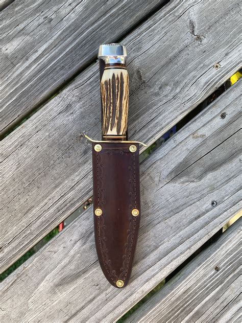 Vintage Edge Brand Bowie knife with hand made leather sheath | Etsy