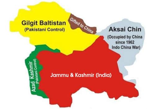 Controlled Areas of Jammu and Kashmir by China, India and Pakistan Map ...