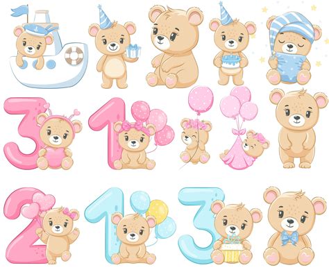 59 Cute Teddy Bear Clipart Bundle SVG PNG JPG Icons, Kawaii Teddy Bear, Birthday Animal, Baby ...