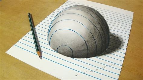 Trick Art on Line Paper - Drawing Half Sphere - Optical Illusion - YouTube