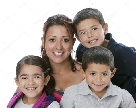 Hispanic familia monoparental con hijos, madre y su hija — Foto de Stock #21365487 — Depositphotos