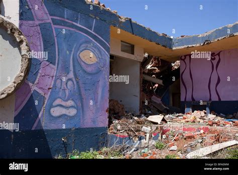 Demolished building with colourful murals Stock Photo - Alamy