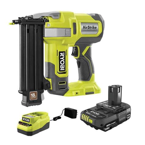 RYOBI ONE 18V Lithium-Ion Cordless AirStrike 18-Gauge Brad Nailer And ...