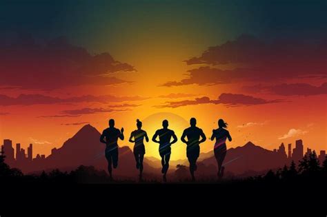 Premium AI Image | A group of runners running in front of a sunset ...