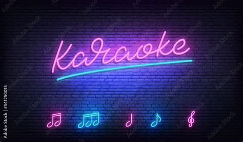 Karaoke neon template. Neon sign with Karaoke lettering and music notes ...