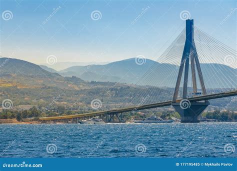 Motor Yacht and Ferry at Greek Bridge Over Gulf of Corinth Stock Image - Image of bridge, motor ...