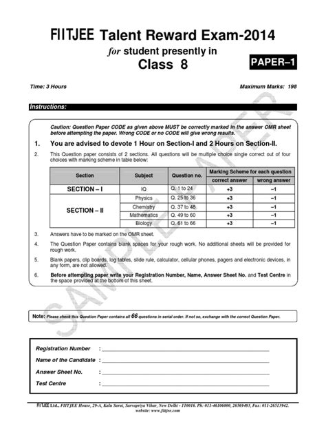 Fiitjee Ftre Sample Papers For Class 10 Going To 11 - examples papers