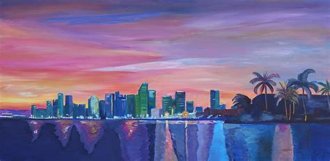 Miami Skyline Silhouette at Sunset in Florida by M Bleichner | Painting, Etsy art painting, Art ...