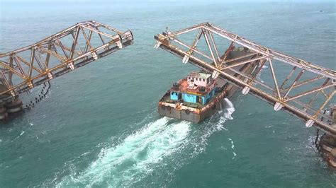 Pamban Railway Bridge Opening for Ship Crossing - Palk Strait Bridge Rameswaram Travel Video ...