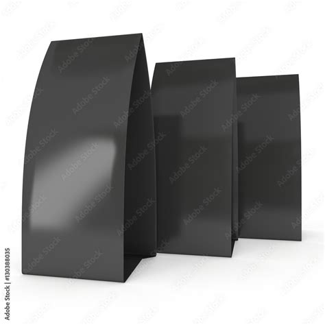 Three black paper tent cards. 3d render illustration isolated. Table ...