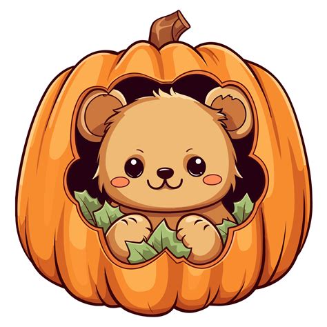 Teddy Bear Peeking Out From Halloween Pumpkin - 24477367 PNG