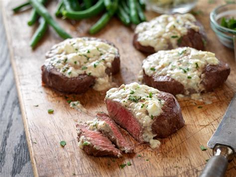 Beef Tenderloin Steaks with Blue Cheese Topping | Tenderloin steak, Steak with blue cheese, Beef