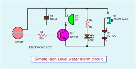 Simple high water level alarm circuit - ElecCircuit.com