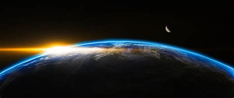 Download wallpaper 2560x1080 earth, planet, space, moon, sunrise, dual ...