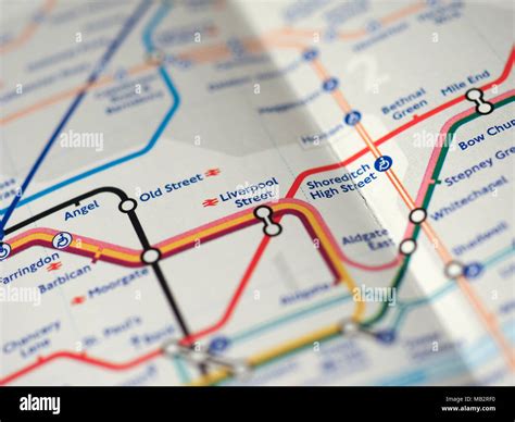 LONDON, UK - CIRCA 2018: map of London Underground tube stations with selective focus on ...