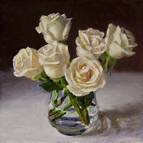 Wang Fine Art: white rose flower original oil painting daily painting ...