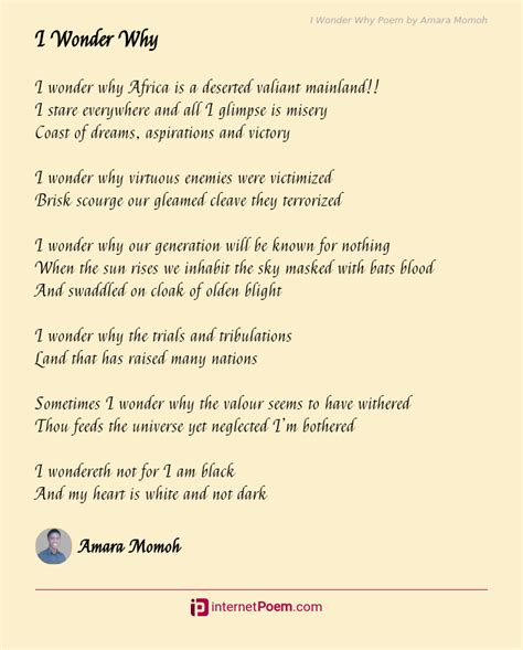 I Wonder Why Poem by Amara Momoh