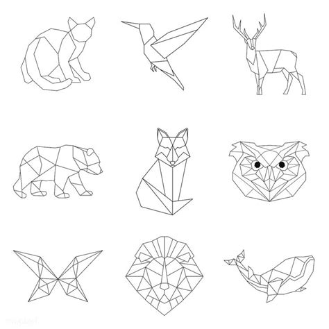 Set of animal linear illustrations | free image by rawpixel.com / poyd | Dessin origami, Dessin ...