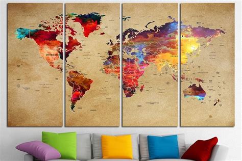 Popular World Map for Wall Decor, Vintage World Map Print Canvas, World ...