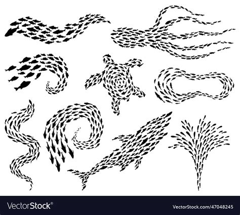 Fish school or shoal silhouette set Royalty Free Vector