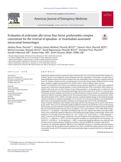 (PDF) Evaluation of andexanet alfa versus four-factor prothrombin ...