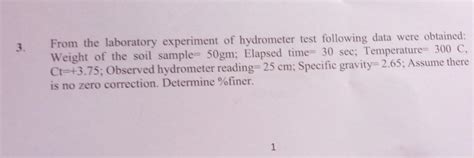 Solved From the laboratory experiment of hydrometer test | Chegg.com