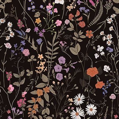 VEELIKE Black Botanical Peel and Stick Wallpaper Black Floral Wallpaper Mural for Bedroom ...