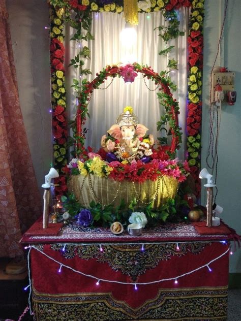 Ganpati Decoration Ideas New Ganeshotsav 2017 Decoration Bappa | Temple decor, Goddess decor ...